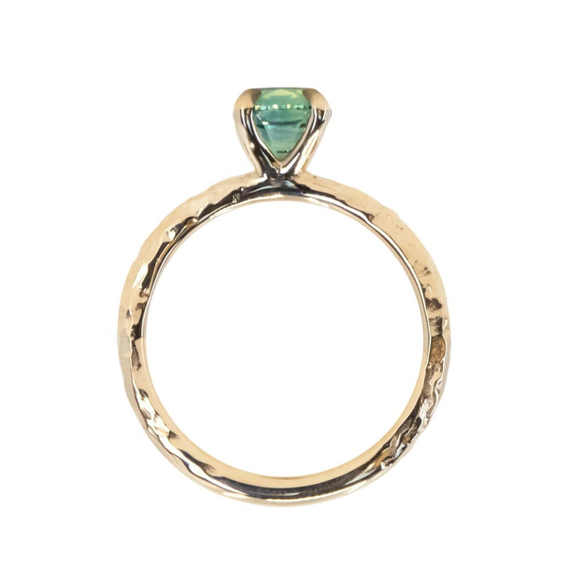 1.52ct Precision Cut Teal Green Oval Montana Sapphire Evergreen Carved Solitaire in 14k Yellow Gold