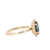 2.56ct Untreated Madagascar Oval Teal Sapphire Antique-Style Diamond Halo Ring in 18k Yellow Gold