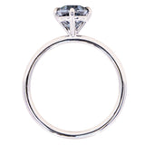 Blue Oval Moissanite Four Prong Compass Set Solitaire in 14k White Gold