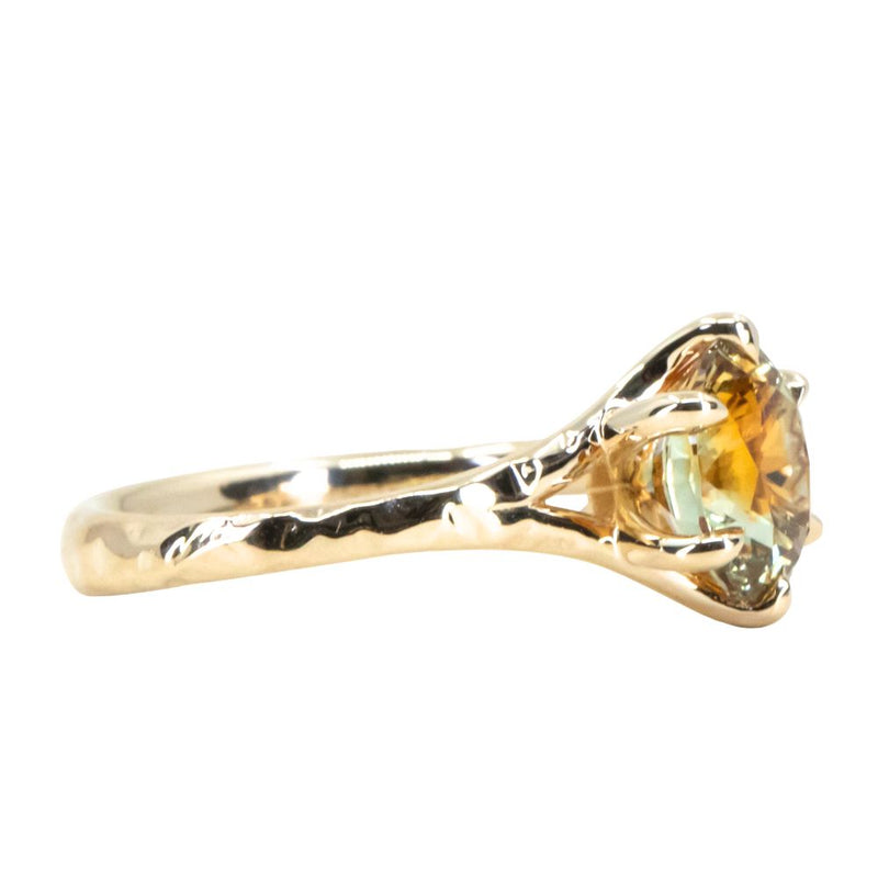 2.35ct Parti Montana Sapphire Orange White Champagne Low Profile Six Prong Split Shank Solitaire in 14k Yellow Gold