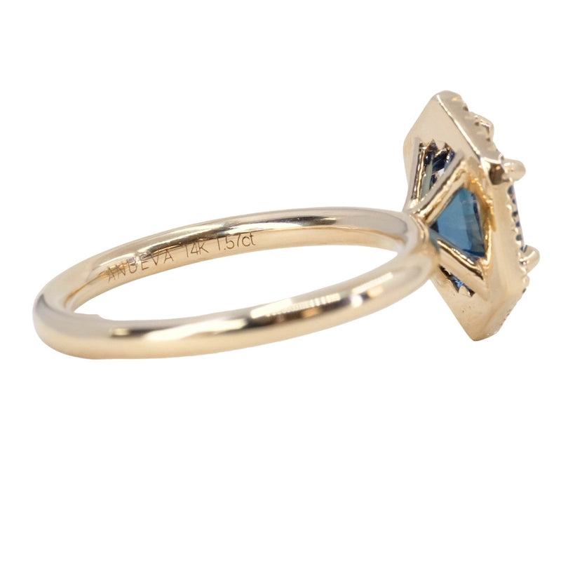 1.57ct Oval Teal Parti Sapphire and Alexandrite Hexagon Stackable Halo in 14k Yellow Gold