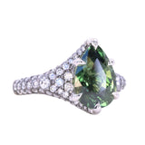 3.93ct Green Australian Pear Sapphire Diamond-Studded Tapered Solitaire in 14k Blackened Gold