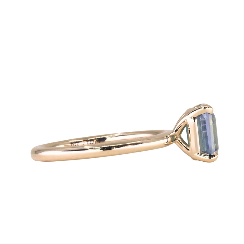 2.02ct Untreated Emerald Cut Opalescent Teal Sapphire 4 Prong Solitaire in 14k Yellow Gold