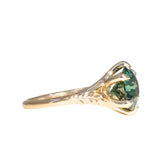 4.23ct Round Teal Green Sapphire Low Profile Wandering Vine Split Shank Six Prong Solitaire in 14k Yellow Gold
