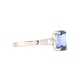 2.16ct Emerald Cut Blue Madagascar Sapphire and Diamond Vintage Cathedral Four Prong Ring in 14k Yellow Gold