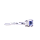 1.58ct Untreated Purple Tanzanian Emerald Cut Sapphire East-West Parti Sapphire and Diamond Low Profile Ring in 14k White Gold