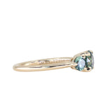 0.91ct Round Unheated Teal Green Montana Sapphire and Montana Sapphire Side Three Stone Ring in 14k Yellow Gold