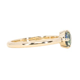 0.74ct Untreated Round Teal Australian Sapphire Low Profile Compass Set 4 Prong Solitaire in 14k Yellow Gold