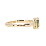 0.98ct Australian Emerald Cut Parti Sapphire Low Profile Four Prong Spring Bloom Solitaire in 14k Yellow Gold