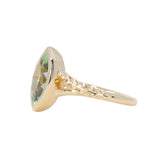 1.82ct Green Untreated Montana Marquise Sapphire in Wandering Vine Low Profile Bezel Setting with Pear Diamond in 14k Yellow Gold