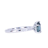 1.30ct Teal Blue Pear Sapphire and French Set Diamond Solitaire in 14K White Gold