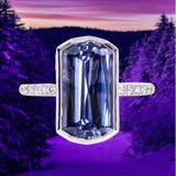 5.79ct Elongated Cushion Cut Purple Bi-Color Sapphire Low Profile Bezel Hidden Halo Solitaire Ring in 18k White Gold
