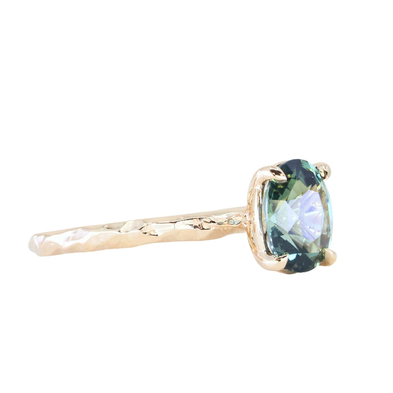 1.74ct Oval Untreated Blue Madagascar Sapphire Four Prong Evergreen Solitaire in 14k Yellow Gold