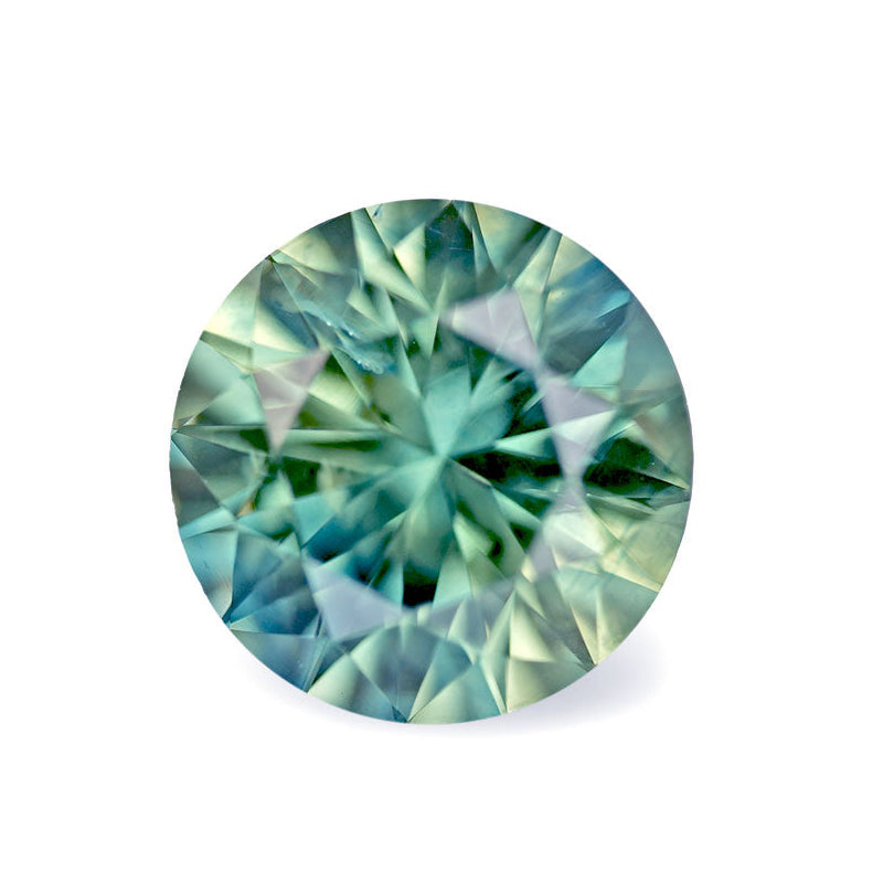 2.91CT PRECISION CUT ROUND BRILLIANT MONTANA SAPPHIRE, TEAL GREEN PARTI, 8.3MM