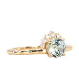 0.95ct Round Light Blue Montana Sapphire Low Profile Diamond fan ring in 14k Yellow Gold