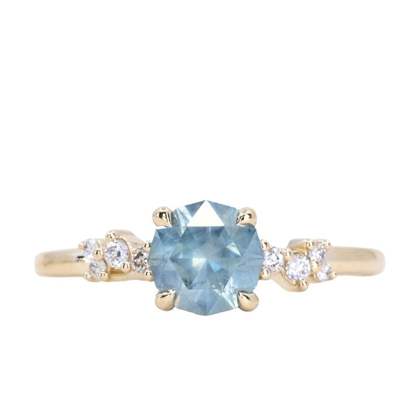 1.26ct Untreated Silky Montana Sapphire and Diamond Starry Night Low Profile Solitaire in 14k Yellow Gold
