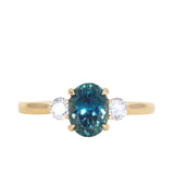 1.87ct Oval Untreated Songean Ocean Blue Sapphire and Lab Grown Diamond Dainty Three Stone Ring in 18k Yellow Gold