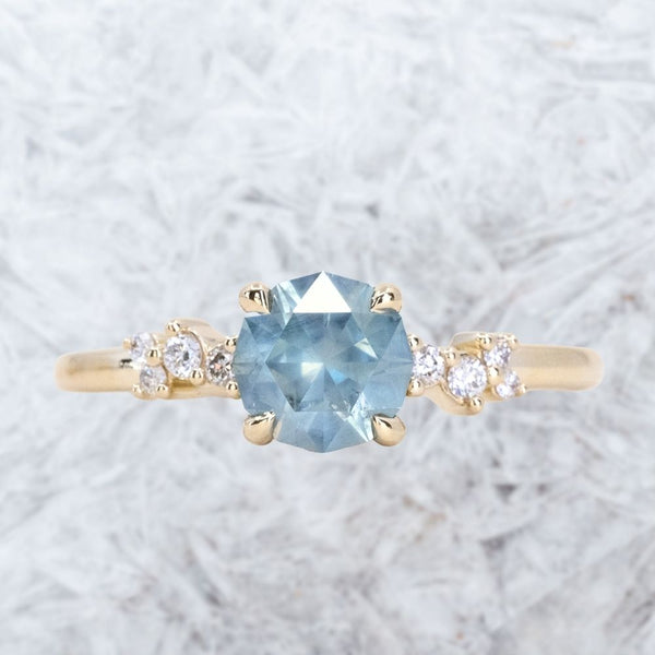 1.26ct Untreated Silky Montana Sapphire and Diamond Starry Night Low Profile Solitaire in 14k Yellow Gold