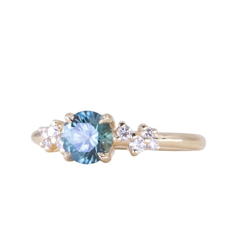 1.00ct Round Teal Blue Montana Sapphire and Diamond Starry Night Low Profile Solitaire in 14k Yellow Gold