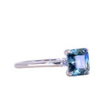 1.25ct Radiant Cut Blue Parti Sapphire and Diamond Low Profile Ring in 14k White Gold