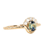 0.44ct African Parti Sapphire Low Profile Diamond fan ring in 14k Yellow Gold