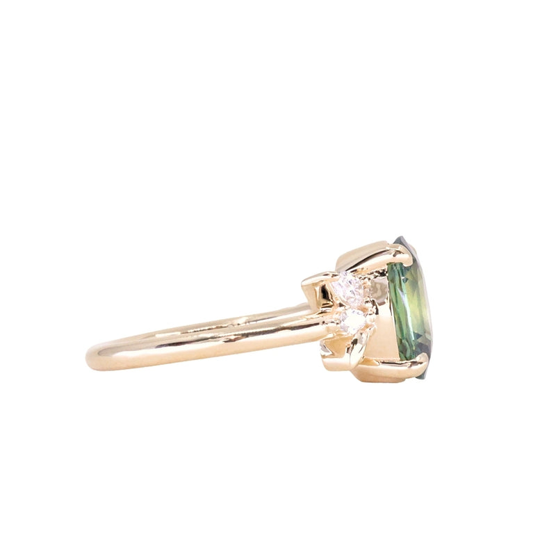 3.07ct Untreated Oval Madagascar Sapphire in Wandering Vine Low Profile 4 Prong Setting with Diamonds in 14k Yellow Gold