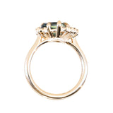 2.57ct Untreated Blue Wide Trillion Montana Sapphire and Antique Diamond Mountainscape Ring in 14k Yellow Gold