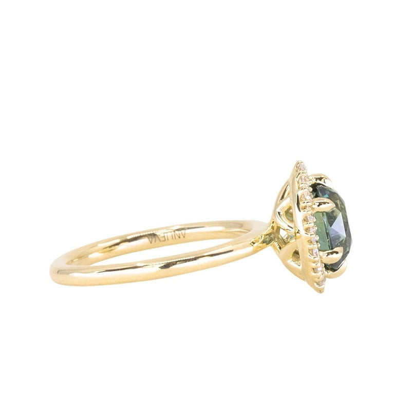 2.38ct Untreated Oval Parti Sapphire Antique-Style Diamond Halo Ring in 18k Yellow Gold