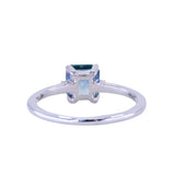 1.25ct Radiant Cut Blue Parti Sapphire and Diamond Low Profile Ring in 14k White Gold