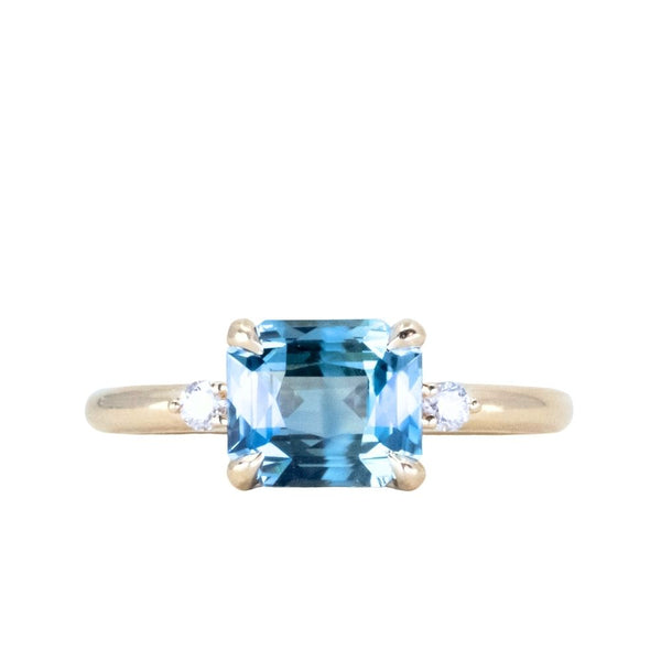 2.22ct Bicolor Blue Radiant cut Untreated Sapphire and Diamond Low Profile East-West Ring in 14k Yellow Gold