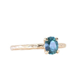 0.90ct Fancy Precision Teal Montana Sapphire Evergreen Carved 4 Prong Solitaire in 14k Yellow Gold