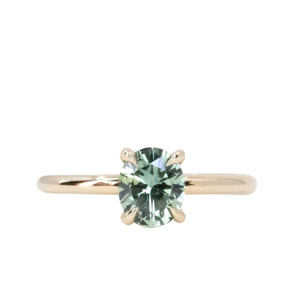 1.33ct Oval Light Teal Green Montana Sapphire Classic 4 Prong Solitaire in 14k Yellow Gold