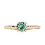 0.61ct Round Untreated Teal Green Madagascar Sapphire Evergreen Carved Solitaire in 14k Yellow Gold