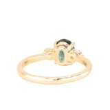 1.87ct Oval Untreated Songean Ocean Blue Sapphire and Lab Grown Diamond Dainty Three Stone Ring in 18k Yellow Gold