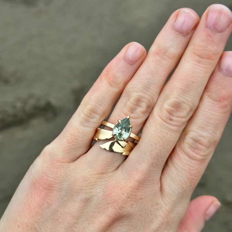 2.63ct Seafoam Pear Montana Sapphire Flat Band 5 Prong Solitaire