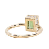 1.16ct Baguette Cut Untreated Nigerian Green Sapphire Low Profile Bezel Hidden Halo Solitaire Ring in 14k Yellow Gold