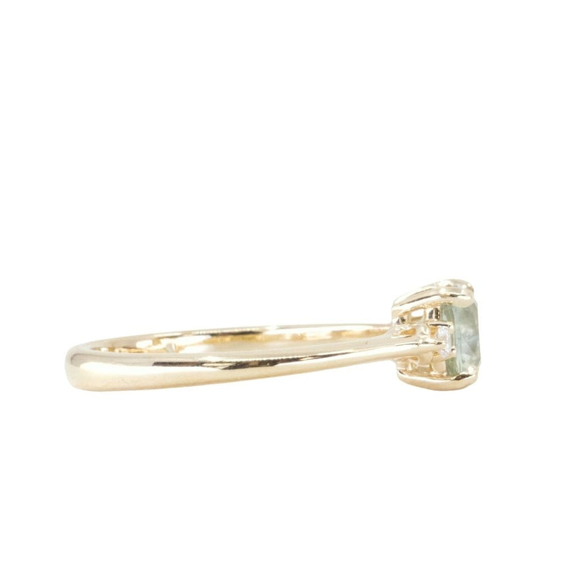 1.07ct Minty Seafoam Green Montana Sapphire and Diamond Dainty Three Stone Ring in 14k Yellow Gold