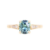 1.74ct Fancy Elongated Cushion Parti Teal Blue Montana Sapphire and Diamond Vintage Cathedral 4 Prong Solitaire in 14k Yellow