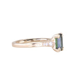 2.11ct Emerald Cut Teal Green Madagascar Sapphire and Diamond Vintage Cathedral Double Prong Ring in 14k Yellow Gold