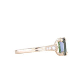 2.11ct Emerald Cut Teal Green Madagascar Sapphire and Diamond Vintage Cathedral Double Prong Ring in 14k Yellow Gold