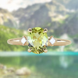 1.31ct Untreated Oval Lemon-Lime Australian Sapphire and Princess Cut Diamond Rapids Low Profile Ring in 14k Yellow Gold