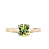 1.56ct Round Parti Australian Sapphire 4 Prong Evergreen Solitaire with Scattered Embedded Diamonds in 14k Yellow Gold