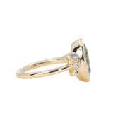 1.82ct Green Untreated Montana Marquise Sapphire in Wandering Vine Low Profile Bezel Setting with Pear Diamond in 14k Yellow Gold