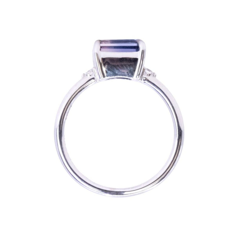 1.58ct Untreated Purple Tanzanian Emerald Cut Sapphire East-West Parti Sapphire and Diamond Low Profile Ring in 14k White Gold