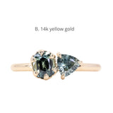 Low Profile Cushion and Trillion Sapphire Toi Et Moi Rings in 14k Green, Yellow and White Gold