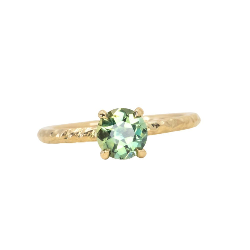 1.08ct Round Parti Madagascar Untreated Sapphire Evergreen Carved Solitaire in 18k Yellow Gold