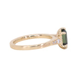 1.59ct Green Hexagon Madagascar Sapphire and Diamond Vintage Cathedral Six Prong Ring in 14k Yellow Gold