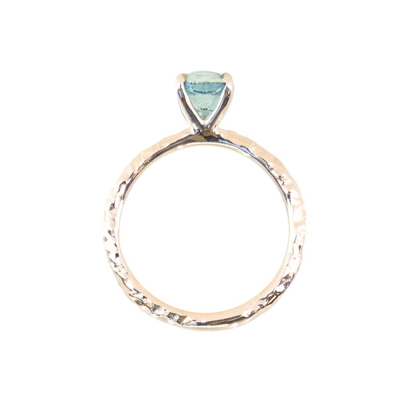 1.37ct Oval Light Teal Blue Precision Cut Montana Sapphire Evergreen Carved 4 Prong Solitaire in 14k Yellow Gold