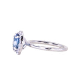 1.93ct Oval Blue Parti Sapphire Six Prong Halo Stackable Ring in 14k White Gold