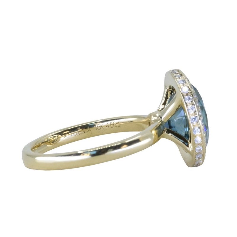 4.56ct Oval Blue Montana Sapphire "Corona" Style Halo Stackable Ring in 18k Yellow Gold